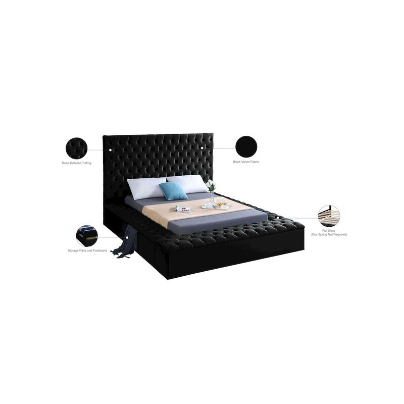 Meridian Furniture Bliss Black Velvet Queen Bed