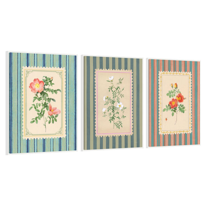 Vintage Striped Flowers 3 Piece