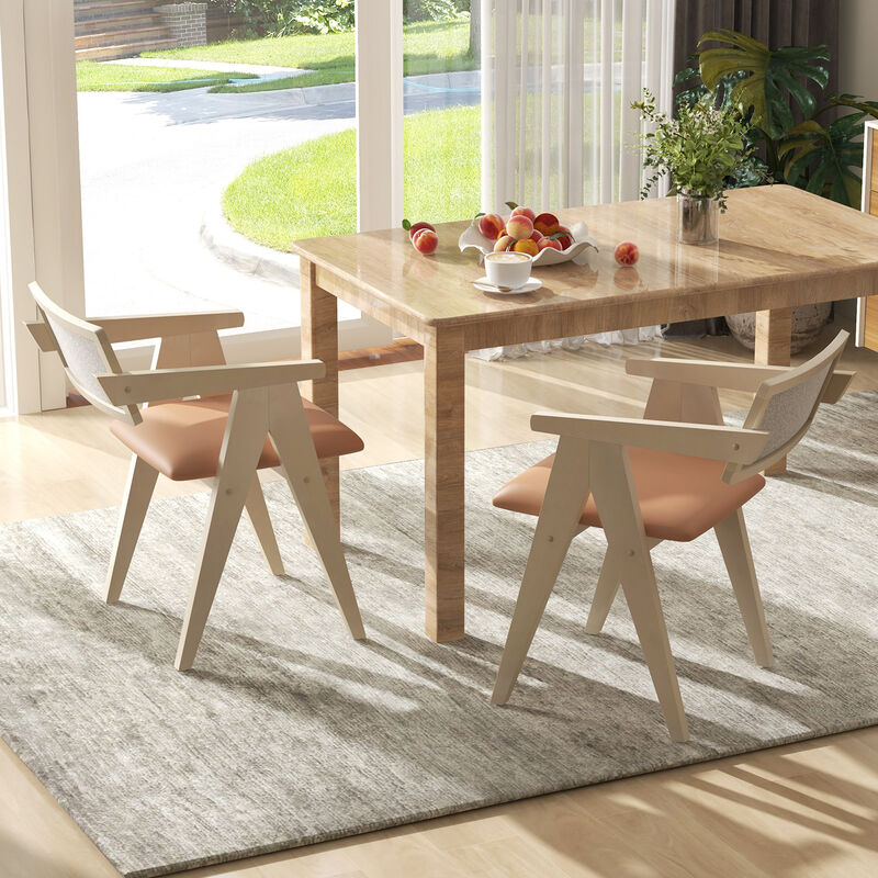 Wooden Accent Chairs with Leathaire Seat Cushions Set of 2