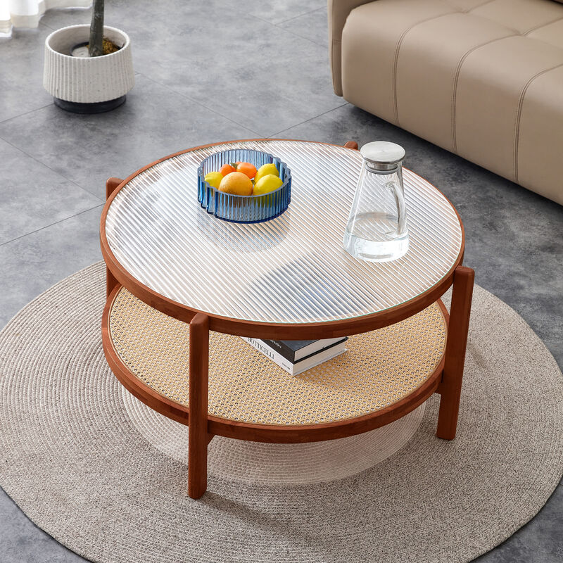 Cridcu Double Layer Solid Wood Coffee Table image number 1
