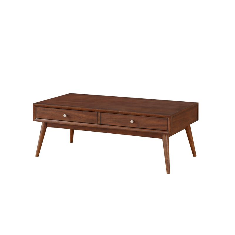 2 Drawer Wooden Coffee Table with Splayed Legs, Walnut Brown image number 0