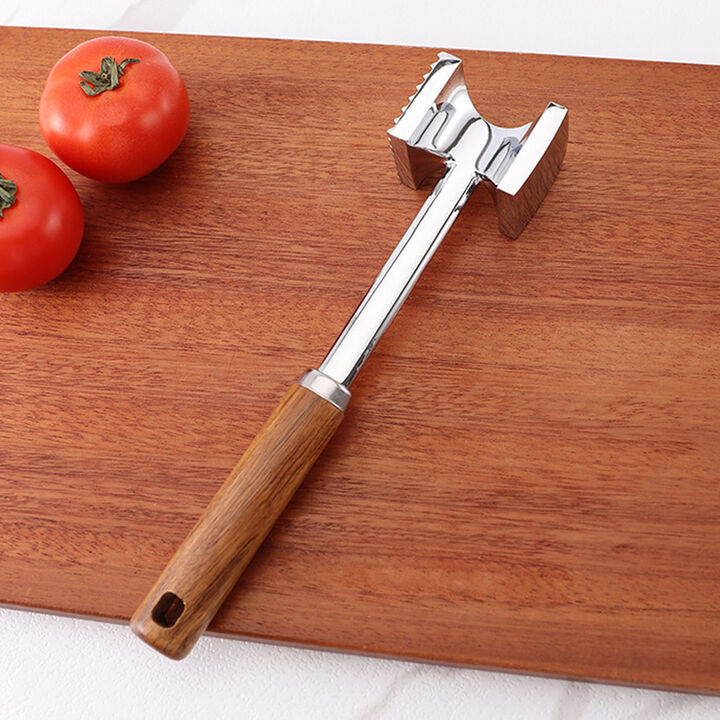 Dual-Sided Meat Tenderizer With Wooden Handle