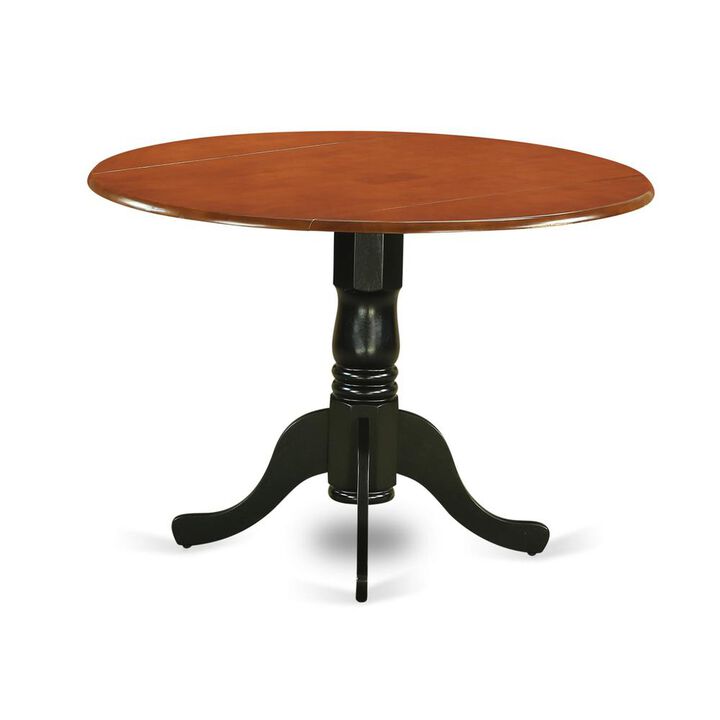 East West Furniture Dublin  Round  Table  with  two  9  Drop  Leaves  in  Black  and  Cherry  Finish