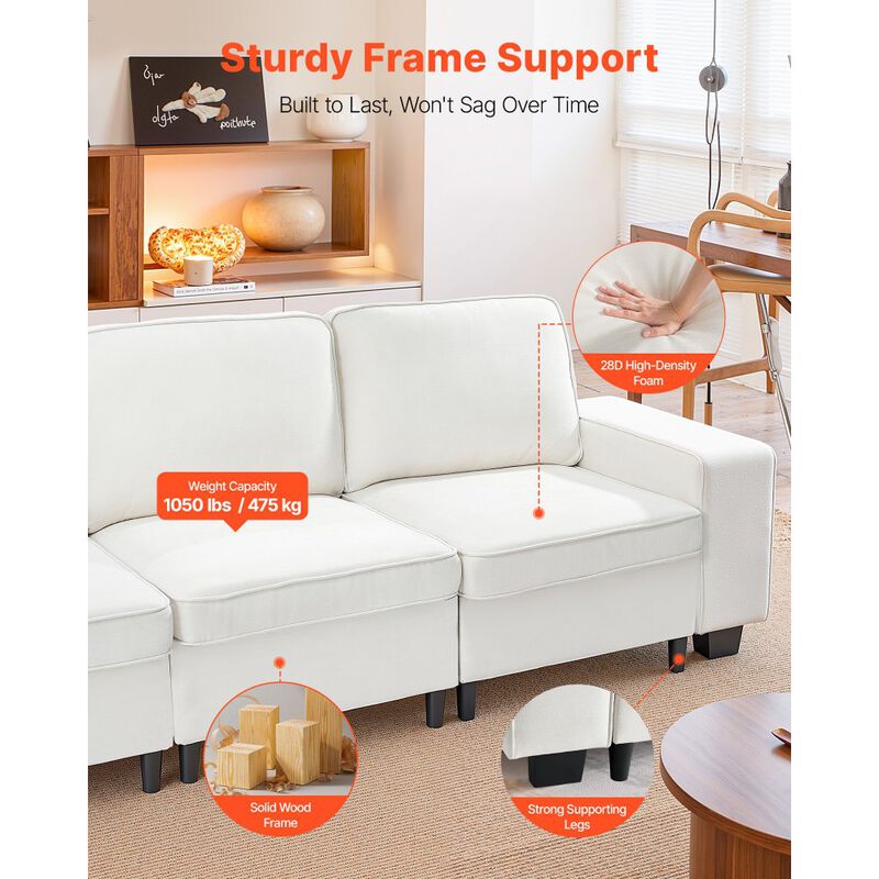 Modern 3-Seater Modular Sofa, Comfy Deep Seat Couch with Storage for Living Room image number 6