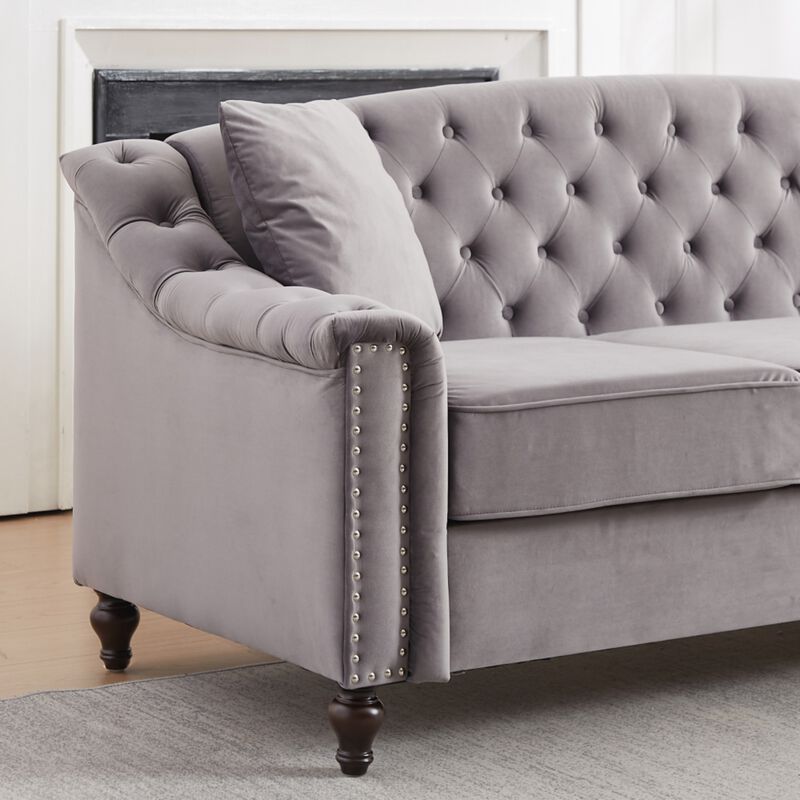 Snump 82" Velvet Chesterfield Sofa image number 7