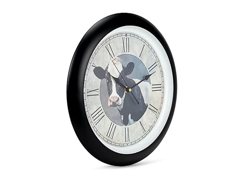 Cow Farmhouse Vintage Natural Brown Sound Wall Clock 13 Inch Home Decor
