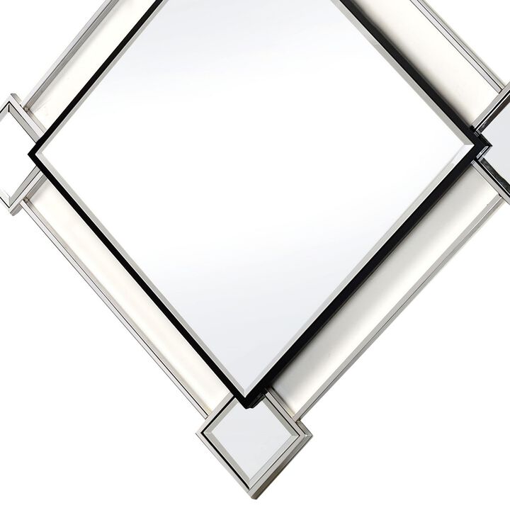 Diamond Shaped Beveled Accent Wall Mirror with Mirror Inserts, Silver-Benzara