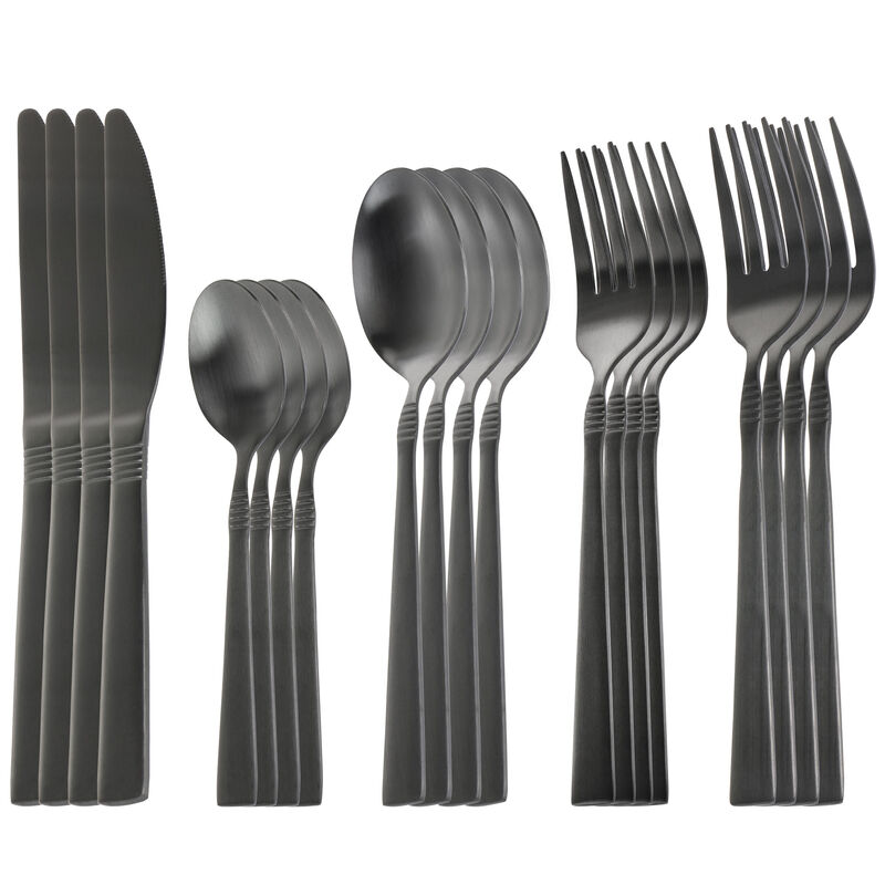 MegaChef Cravat 20 Piece Flatware Utensil Set, Stainless Steel Silverware Metal Service for 4 in Matte Black