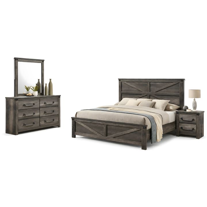 Bry 4pc Farmhouse Queen Complete Bedroom Set, Rustic Gray