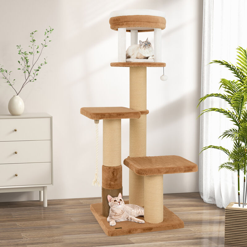 Tall Cat Tree with Self-groomer and Removable Cat Bed