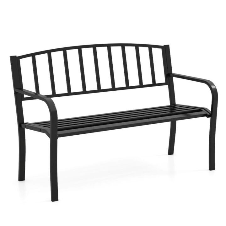 Hivvago 50 Inches Outdoor Garden Bench with Slatted Backrest and Curved Armrests