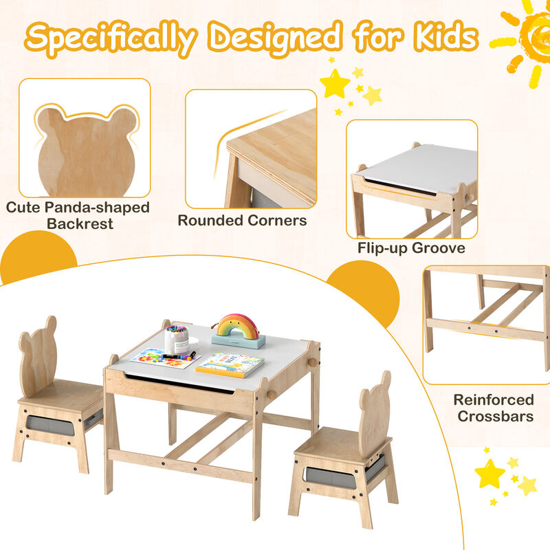 Children&rsquo;s Table and Chair Set with Reversible Whiteboard Top-Natural image number 5