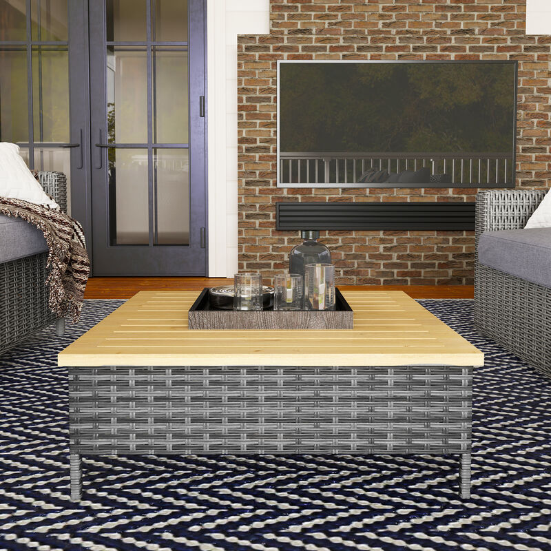 Hivvago Outdoor Wicker End Table with Wood Top image number 7