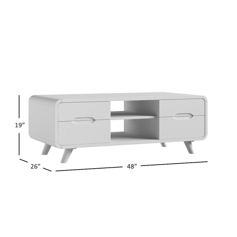 Jofran Marlowe Mid-Century Modern 48 Curved Coffee Table with Storage Drawers