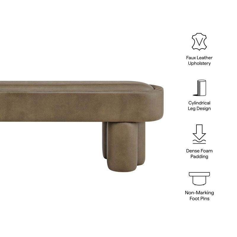 Modway Mossi 52-Inch Modern Oval Vegan Leather Bench in Mushroom &ndash; Upholstered Accent Bench with Cylindrical Clover-Leg Base for Bedroom, Entryway, or Living Room image number 3