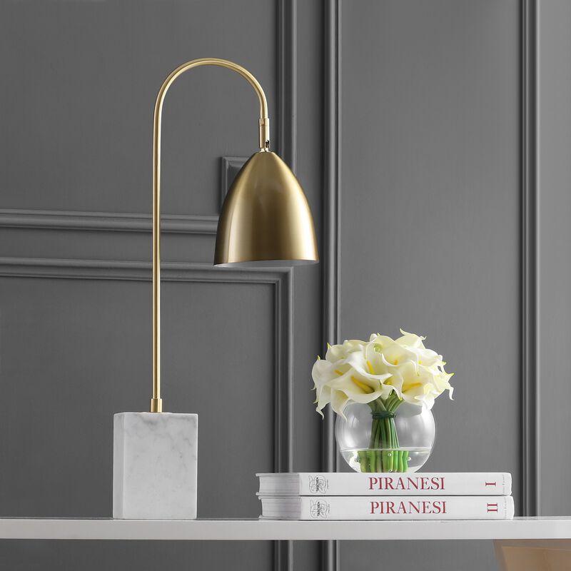Ana Gold Arched Metal with Marble Base LED Table Lamp