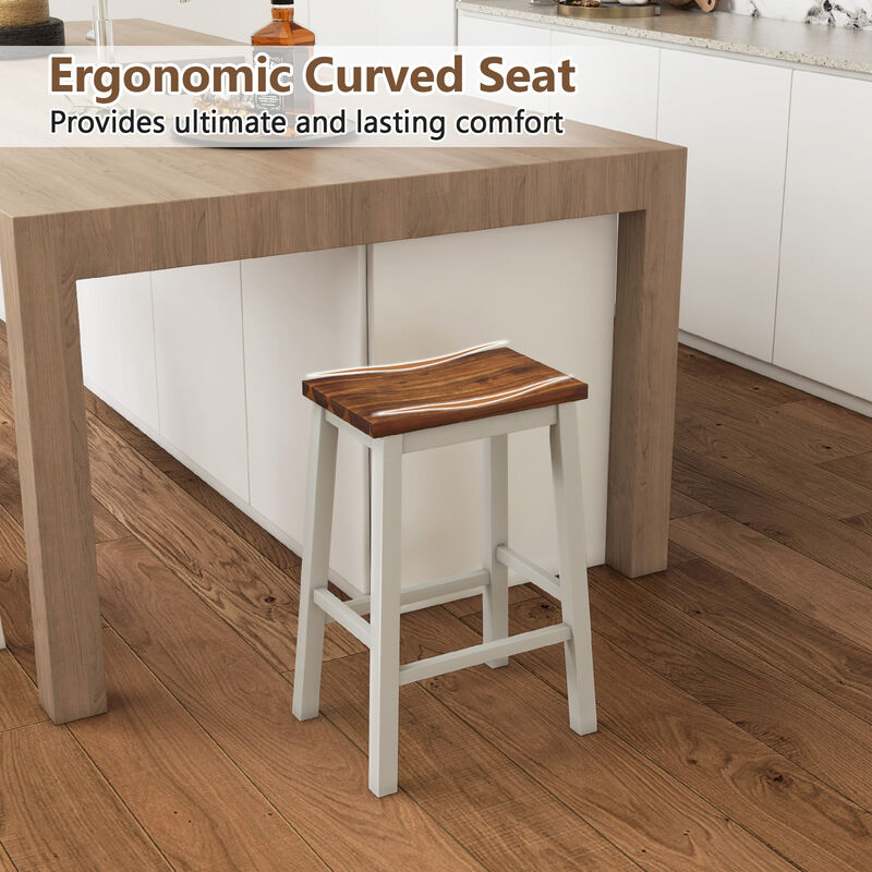 Set of 2 Saddle Bar Stools with Footrests 24.5-Inch Height for Kitchen Island
