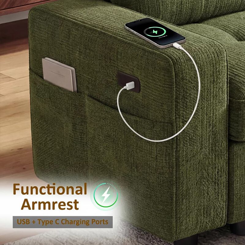 105" U-Shaped Sleeper Sofa Bed, Chenille Pull Out Couch with Reversible Storage Chaise, 5-Position image number 4