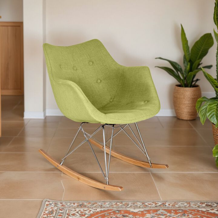 LeisureMod Willow Nursery Rocking Chair in Twill Fabric Upholstery - Eiffel Ash Wood Base, Plus Comfort, Perfect for Nurseries