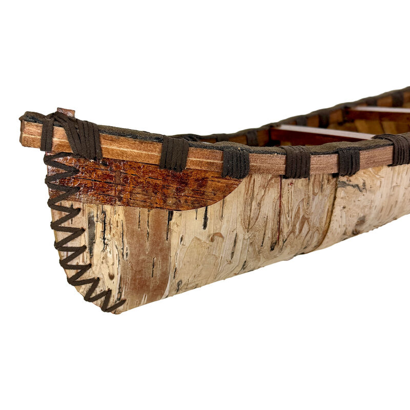 Rustic Birch Bark Wooden Canoe Statue 23.5in Freestanding Cabin Decor image number 3