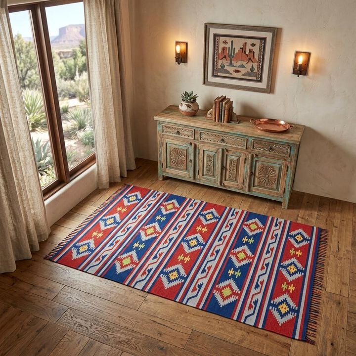 HomeRoots Southwestern Handmade Area Rug With Fringe