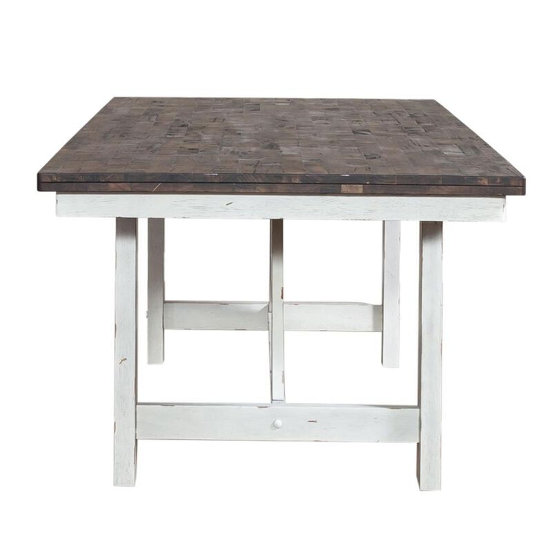Liberty Furniture Farmhouse Fixed Top Trestle Table in Two Tone White w/ Wood Tone Top image number 2