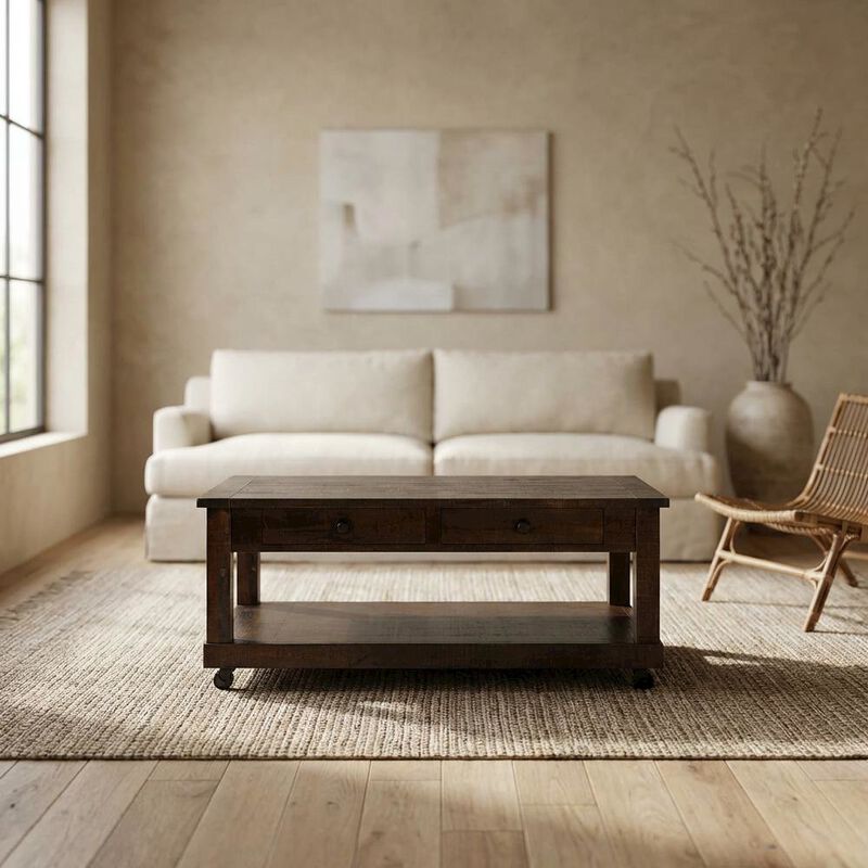 Starlight Canyon Home Dark Brown Coffee Table with Casters for Easy Mobility and Traditional Style image number 4