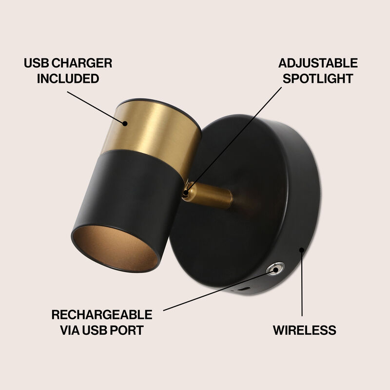 Paola 6" 1-Light Modern Adjustable Head Integrated Dimmable LED Rechargeable Wall Spotlight with Touch Sensor