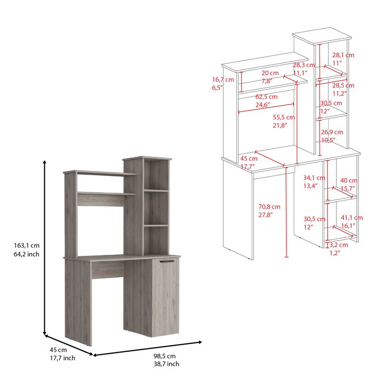 Carson Computer Desk with Hutch, Single Door Cabinet, Expansive Work Surface and 3-Tier Storage Shelves-Black