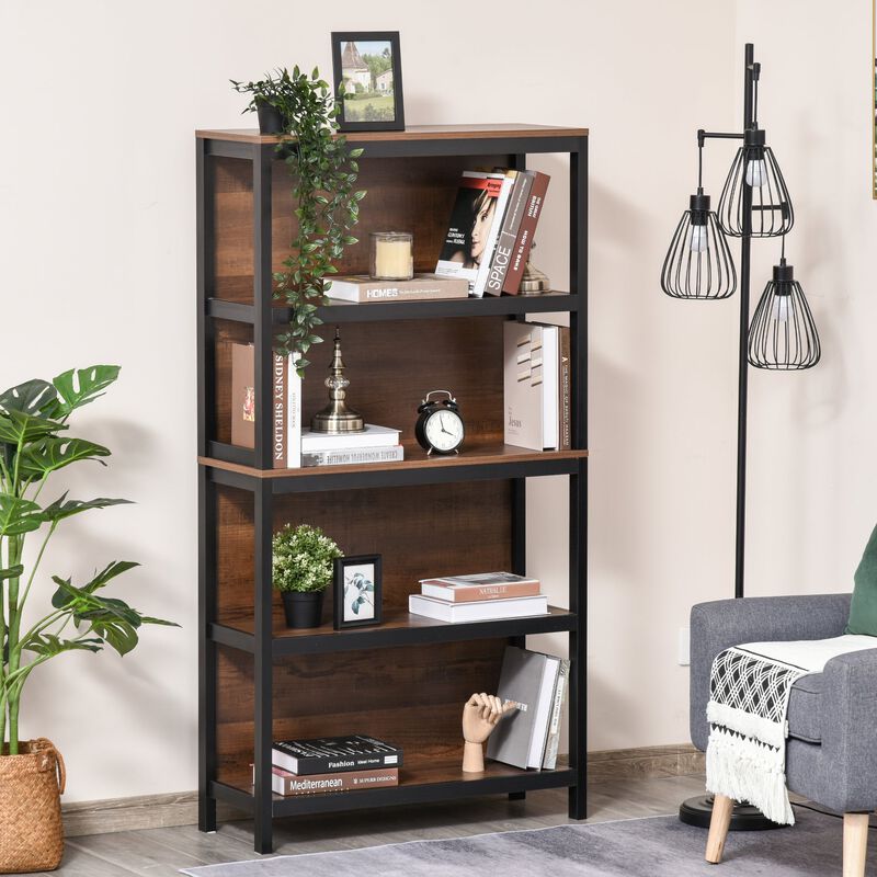 Modern 4 Tier Bookshelf Bookcase Utility Storage Shelf Organizer for Home Study Office with Display Rack  Black/Walnut image number 2