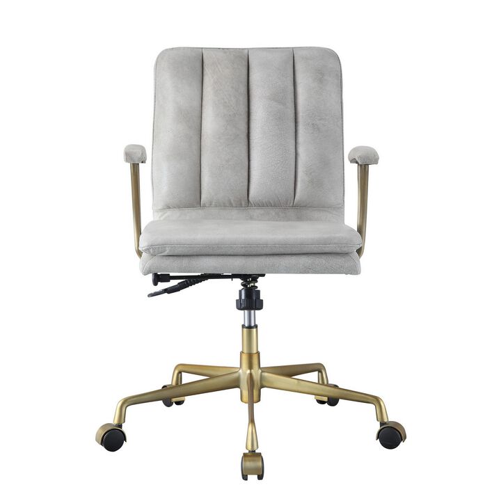 Adjustable Leatherette Swivel Office Chair with 5 Star Base, Gray and Gold-Benzara