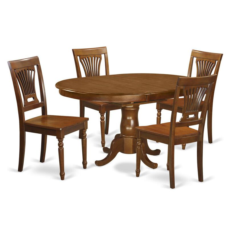 5 Pc Portland Table having 18" Leaf and 4 hard wood Seat Chairs in Saddle Brown .