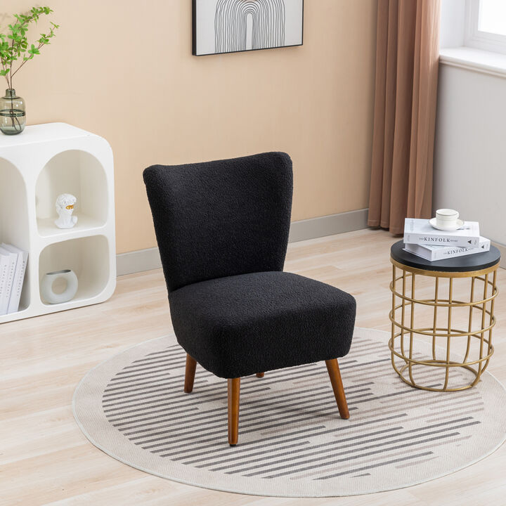 22.50''W Boucle Upholstered Armless Accent Chair Modern Slipper Chair, Cozy Curved Wingback Armchair, Corner Side Chair for Bedroom Living Room Office Cafe Lounge Hotel. Black