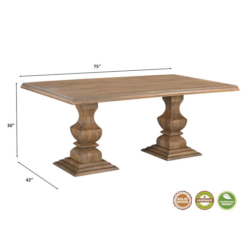 Taran Designs Adrien 75 Solid Wood Double Pedestal Dining Table image number 1