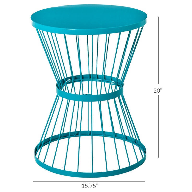 Outsunny 16" Steel Patio Side Table, Garden End Table with Hourglass Design, Accent Table for Outdoor and Indoor Use, Blue