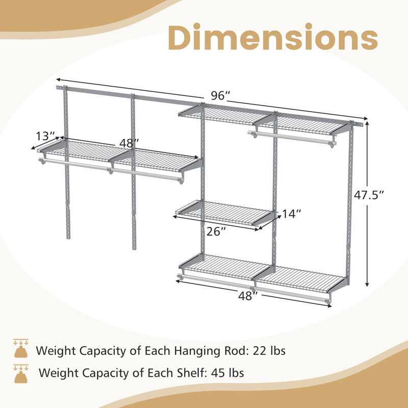 Wall-Mounted Closet Storage System with Hanging Rod and Open Shelves image number 2