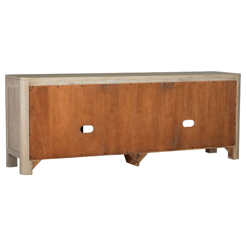 Pira TV Stand Media Console, 2 Glass Door Cabinets, Brown Wood 71 Inch image number 4