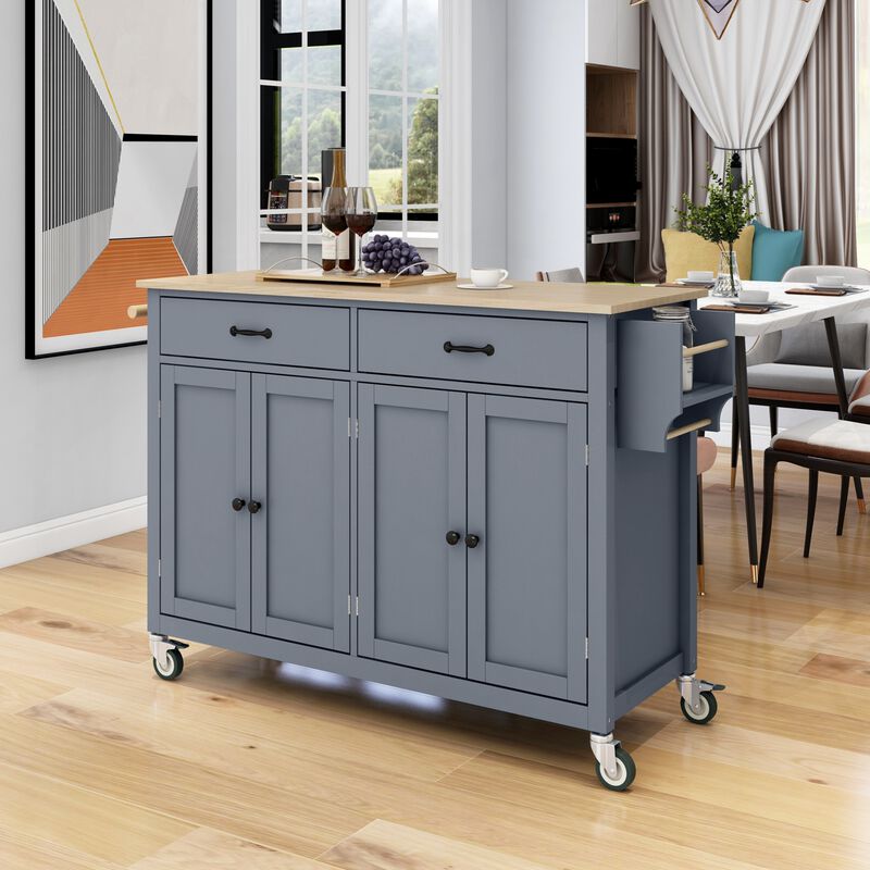 ELEMENT ACE Versatile Kitchen Island Cart with Adjustable Storage Shelves and Durable Solid Wood Top image number 1