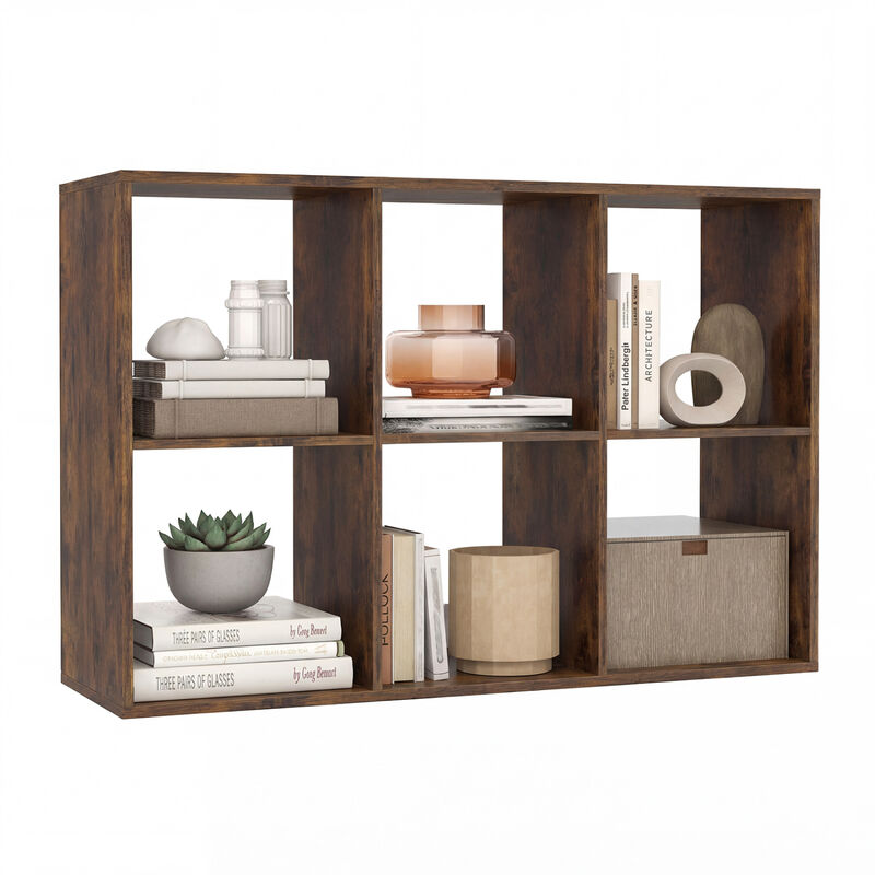 Large 6 Cube Storage Shelf with Back Guardrail for Bedroom image number 3