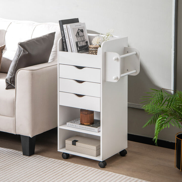 Utility Trolley with Open Shelves and 3 Drawers
