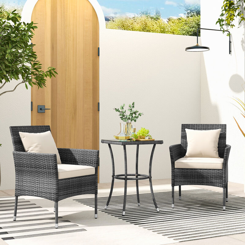 3-Piece Patio Chair and Coffee Table Set with Tempered Glass Top image number 1