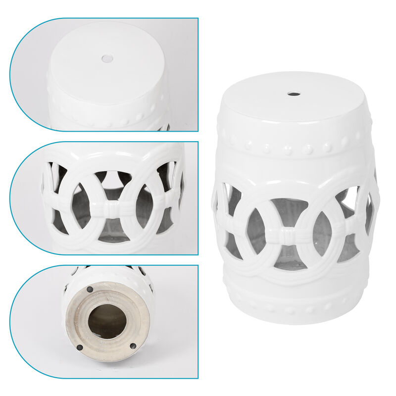 10.5" x 17" Glazed Ceramic Drum Stool - Indoor/Outdoor Side Table - Accent Garden Stool