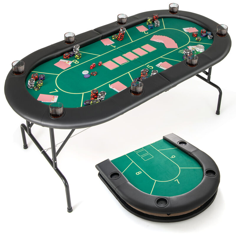 Portable Folding Poker Table with 8 Built-In Cup Holders image number 3