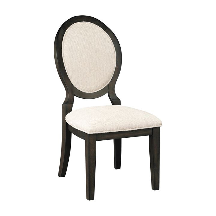 20 Inch Dining Chair, Set of 2, Oval Padded Back, Polylinen Cream Fabric - Benzara