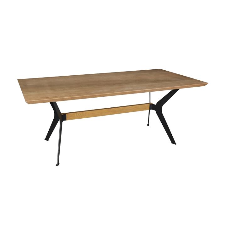 Dining Table, 79 Inch, Rectangular Brown Wood Top, Black Metal Legs