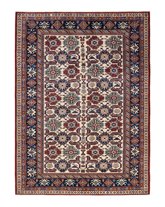 Tribal, One-of-a-Kind Hand-Knotted Area Rug  - Ivory, 6' 0" x 7' 10"