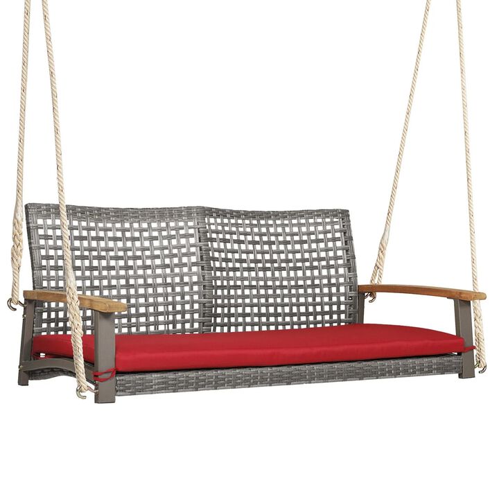 Mondawe 2-Person Patio Rattan Mix Gray Rattan Frame Hanging Porch Swing Chair