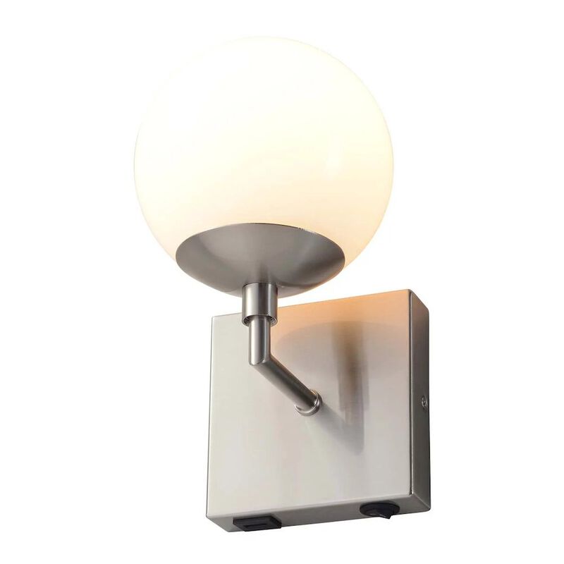 NOVA OF CALIFORNIA Globe Wall Sconce - 10'', Satin Nickel, Plug-in with Rocker Switch