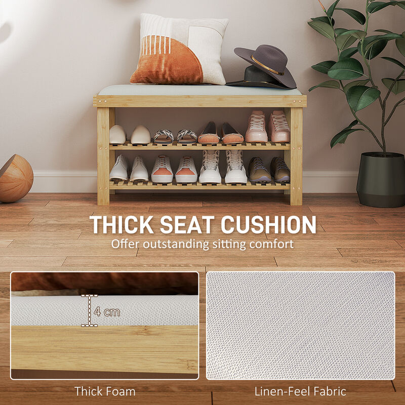 Hivvago Bamboo Shoe Organizer Bench for Entryway image number 3