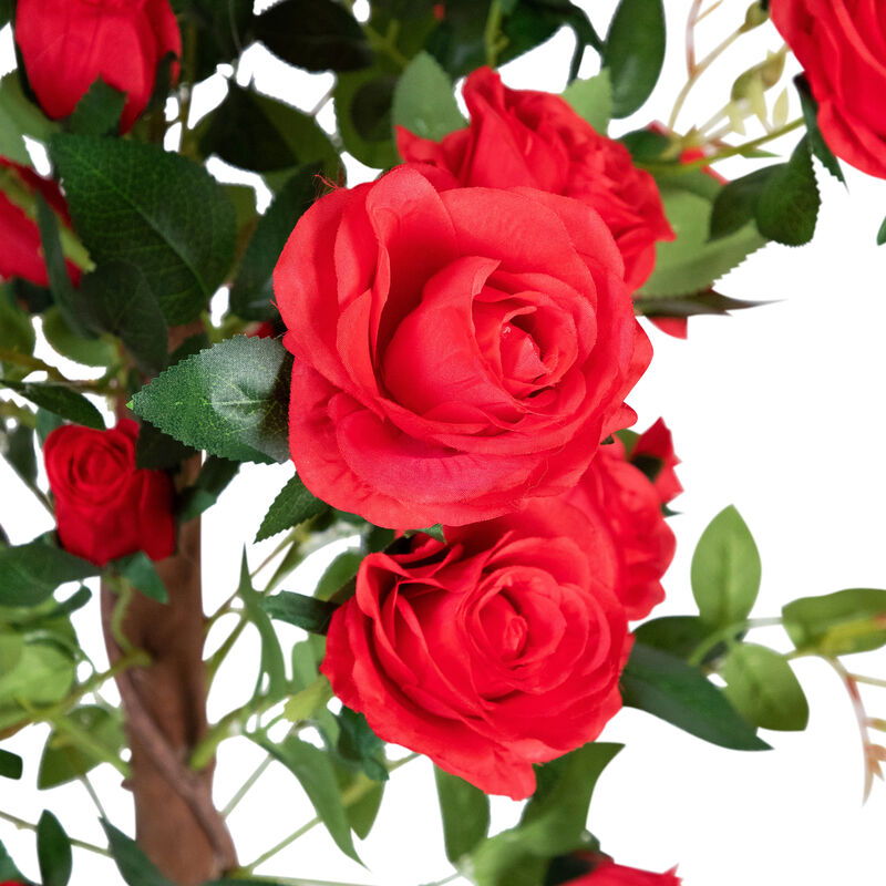 Roses with Greenery Artificial Potted Tree - Red - 47" image number 5
